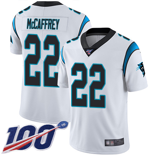 Carolina Panthers Limited White Youth Christian McCaffrey Road Jersey NFL Football 22 100th Season Vapor Untouchable